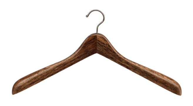 A detailed wooden coat hanger illustration on transparent background