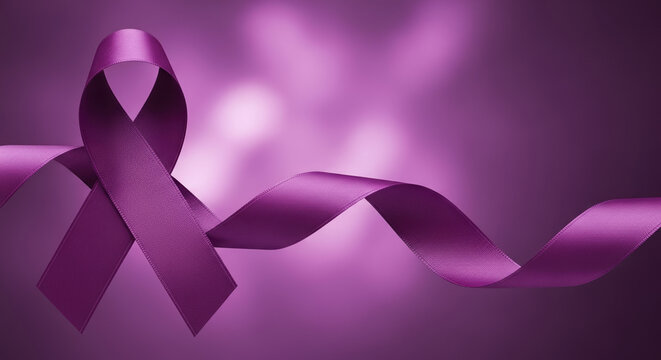 Celebrating Epilepsy Awareness Month with purple ribbon on smooth backdrop. Symbolic representation of Epilepsy Awareness Month for raising social consciousness, showing purple ribbon, - Powered by Adobe