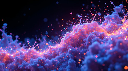 3d ink effect advection in 4k. Glitter in stream of invisible ink in water. 3d render with depth of field, luma matte as alpha channel. Shiny fiery fluorescent particles on black background. 25