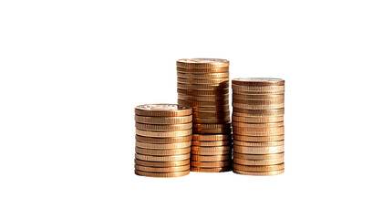 Stacked coins in three piles against a stark black background