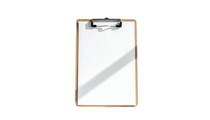 Clipboard holding white paper on black background, slight shadow