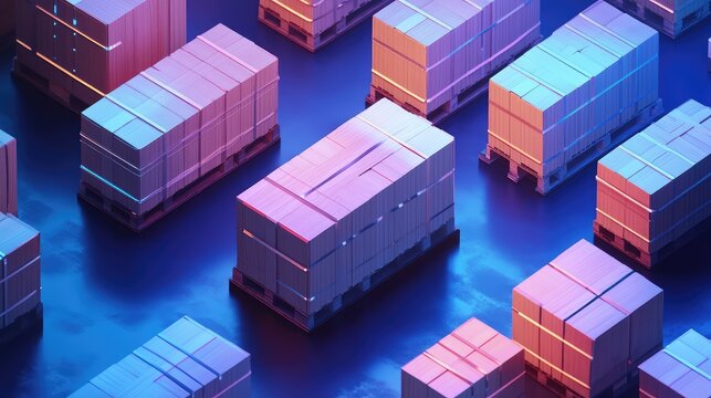 Parcels moving in intelligent futuristic warehouse logistics system