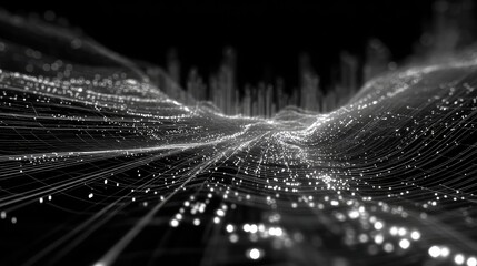 Abstract digital data flowing through futuristic network lines