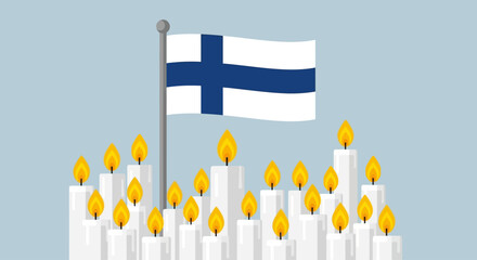 Remembering Finland's Independence Day with Glowing Candles and National Flag, A Symbol of Peace and Unity, Perfect for Holiday Cards and Festive Greetings, Honor and Remembrance