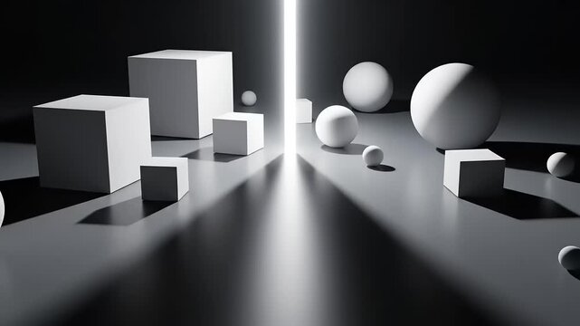 Abstract Geometric Shapes Cubes and Spheres with Dramatic Lighting.