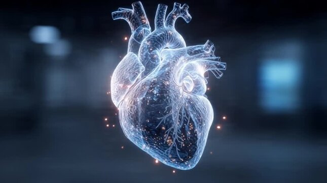 Beating healthy human heart digital glowing animation