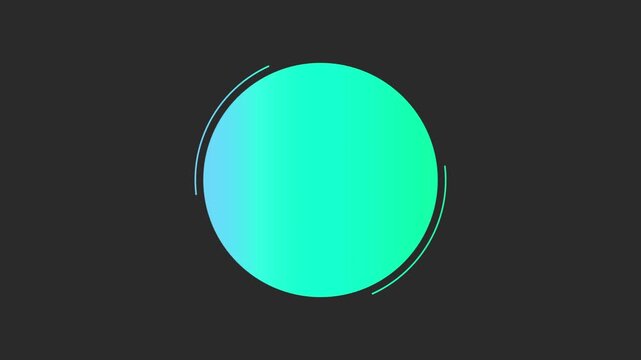 A central cyangreen gradient circle stands out against a dark grey backdrop framed by short thin curved cyan lines