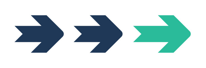 Fototapeta premium Three flat arrow icons in a row vector design element for navigation and user interface isolated on white background