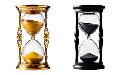Elegant hourglasses in gold and black time running out concept for deadlines projects and time management