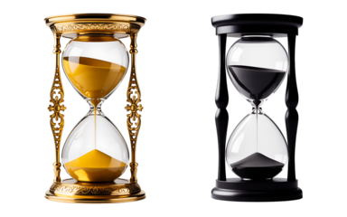 Elegant hourglasses in gold and black time running out concept for deadlines projects and time management