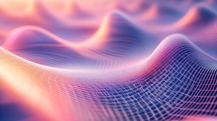 Digital data network wave with glowing grid surface