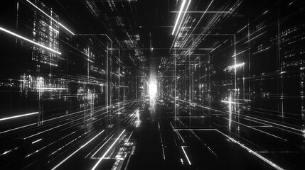 Digital data tunnel forming abstract technology grid