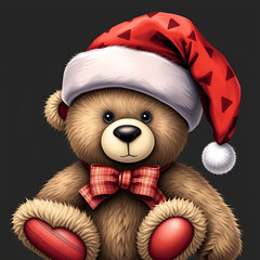 Stylish Christmas hat and teddy bear isolated