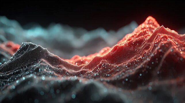 Abstract Data Landscape: Red and Blue Digital Terrain - Powered by Adobe