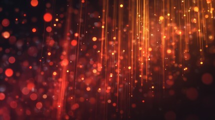 Falling golden red particles creating abstract bokeh background