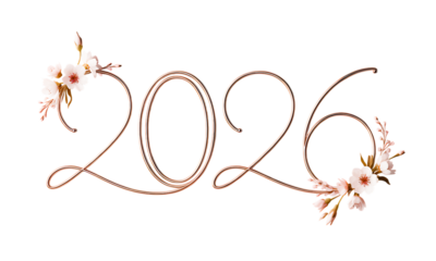 Elegant floral 2026 new year design delicate flower decorations adorn the copper-colored numbers perfect for invitations and greeting cards
