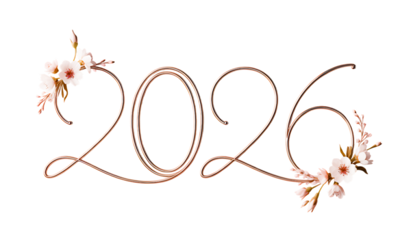 Elegant floral 2026 new year design delicate flower decorations adorn the copper-colored numbers perfect for invitations and greeting cards