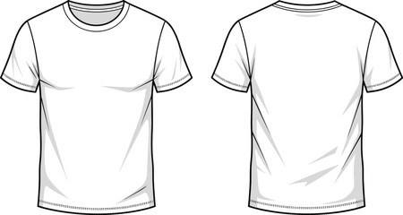 Illustration of front and back views of a blank white tshirt isolated on, perfect for showcasing your custom designs and branding mockups with ease