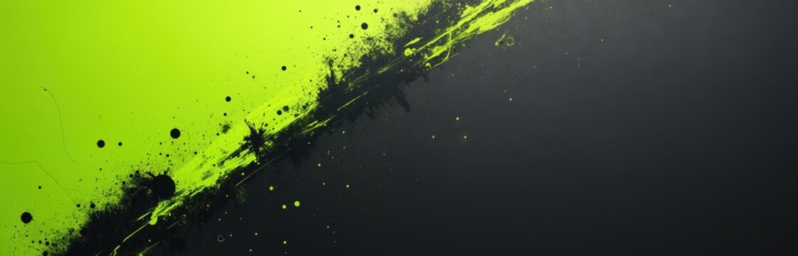 Abstract background with green and black paint splatters. Grungy texture with dirty elements and vibrant color contrast. Useful for design, art, and grunge themes.