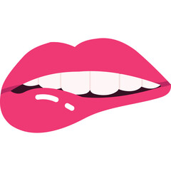 Close Up Of A womans Lips Biting Lower Lip With Perfect White Teeth And Pink Glossy Color In A Professional Studio Lighting With A White Background
