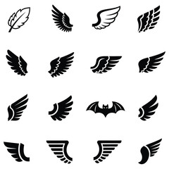 Wings icons set. Simple set of wings vector icons for web design on white background.eps