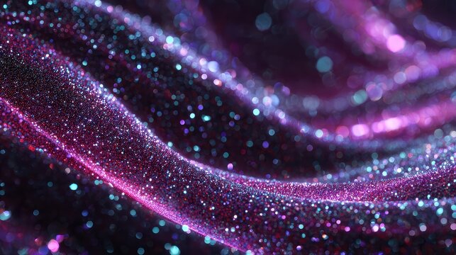 Purple and pink glitter shimmering over abstract waves