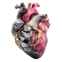 Artistic rendition of a human heart with metallic textures and intricate details showcasing an anatomical artwork concept 