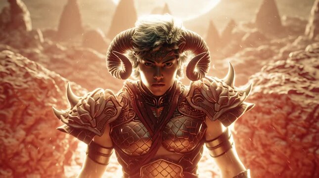 Aries Zodiac Warrior, Epic Astrology Hero Illustration for Fantasy and Horoscope Themes