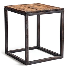 Industrial side table with weathered wood top and dark metal frame
