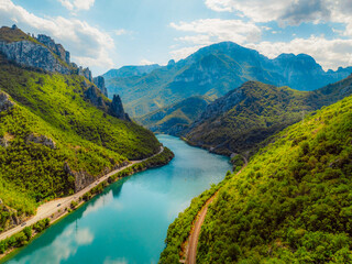 Azure Neretva river and canyon neretva betwen jablanica and mostar in Bosnia. mountains in a narrow place in the canon