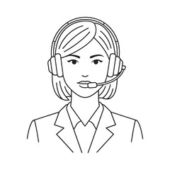 Customer Support Female Agent Line Art Illustration
