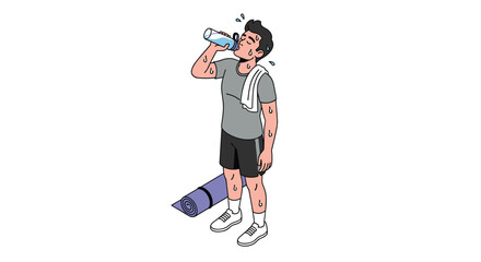Stay hydrated and fit with this dynamic illustration of a man drinking water after an intense workout for your health and fitness campaigns
