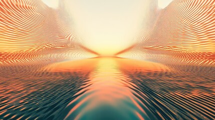Abstract orange horizon with undulating ripples and glowing sunset