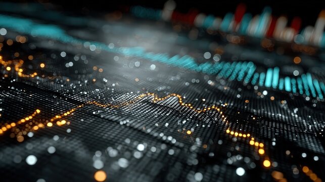 Dynamic Data Landscape: Abstract Graph with Lines and Bokeh Lights