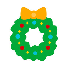 Cute green christmas wreath with yellow bow elements png