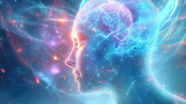 Human mind connected to energy, brain activity displaying consciousness - Powered by Adobe