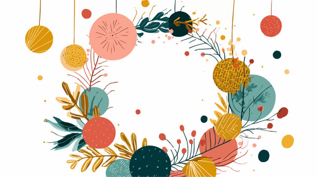 Christmas wreath with simple ornaments and space for text made from recycled materials on a clean minimal background