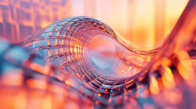 Abstract glass waves forming a digital tunnel
