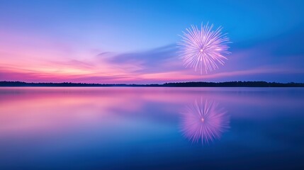 Colorful reflection of fireworks in a calm lake, capturing the essence of celebration and joy.