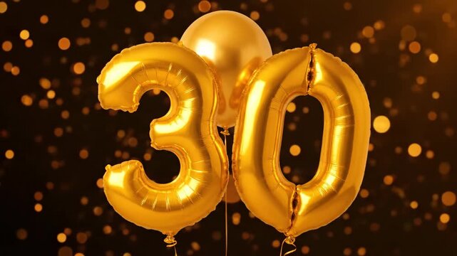 Golden balloons displaying '30' create a festive celebration mood.