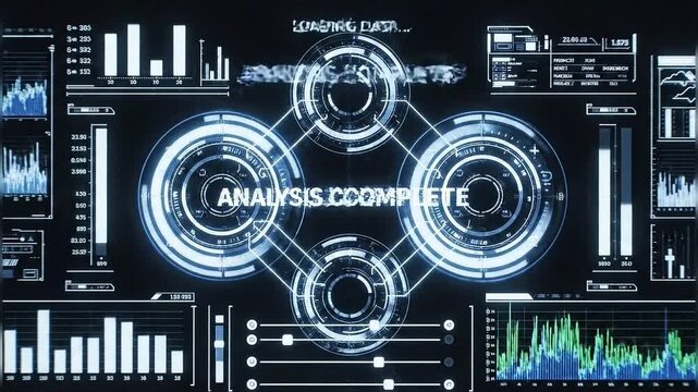 Futuristic HUD interface with data analysis elements digital screen display for monitoring and contr