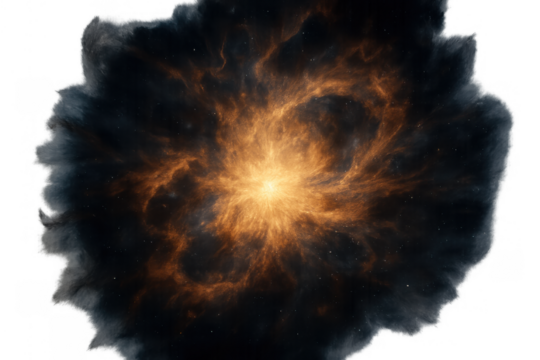 Abstract nebula forming a celestial light burst, displaying cosmic energy, dust, and gas on a transparent background