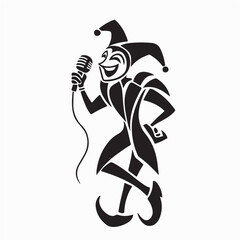 Funny Joker Character Singing Karaoke Vector Illustration on white background