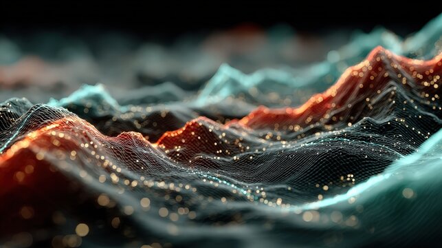 Digital Terrain: Abstract Landscape of Red and Blue Data Waves
