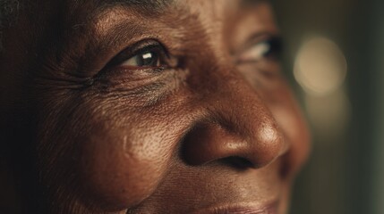 Obraz premium Elderly woman smiling with wisdom and joy in her eyes during a warm afternoon at home