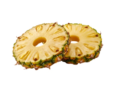 Fresh pineapple rings isolated on transparent background