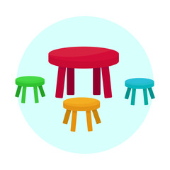 Cute colorful table and chairs for kids for educational activity flat illustration