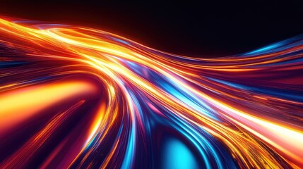 Abstract glowing light trails creating digital speed lines