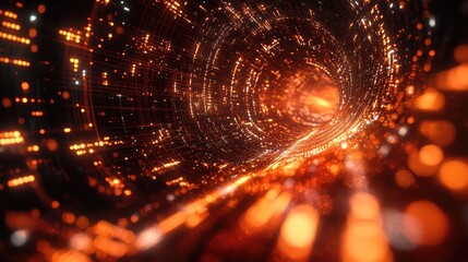 Digital data flowing through abstract futuristic tunnel