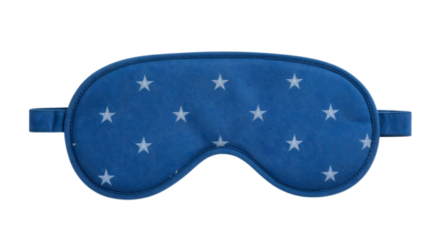 Blue sleep mask with white star pattern, comfortable soft eye cover for night rest, travel, meditation, and light blocking